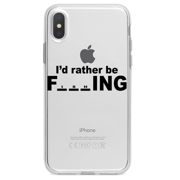 DistinctInk Clear Shockproof Hybrid Case for iPhone XR (6.1" Screen) - TPU Bumper Acrylic Back Tempered Glass Screen Protector - I'd Rather Be Fishing