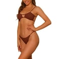 thumbnail image 4 of Conjuntos de bikini de 2 piezas de color sólido con canalé para mujer, traje de baño sin espalda con tirantes finos, traje de baño talla X-Large color marrón oscuro, 4 of 5