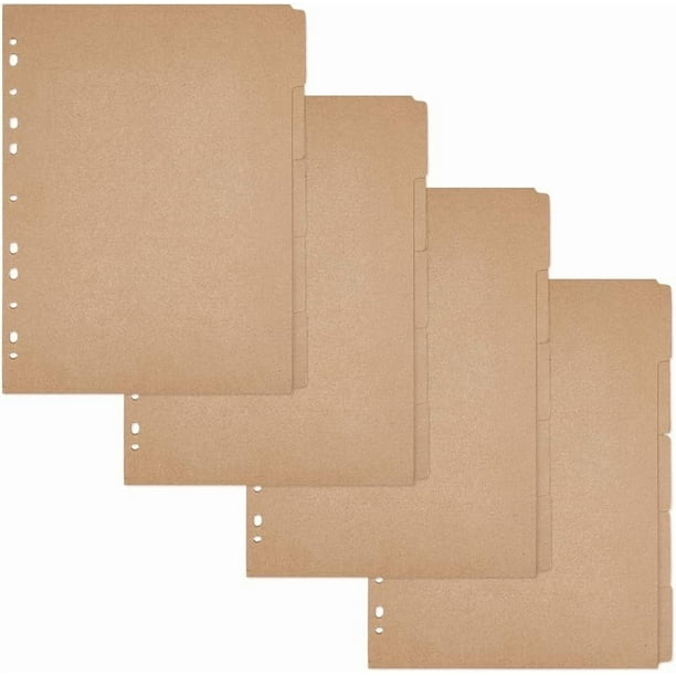 20 hojas separadoras de 5 pestañas A4 Kraft perforadas en blanco, separadores de índice de papel Burlywood, separadores de índice de 11 agujeros, tarjeta de pestañas de página de índice