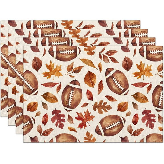 Fall Placemats Set of 4,12x18 Inch Pumpkins with Maple Leaves Heat-Resistant Place Mats,Seasonal Autumn Table Decors for Farmhouse Kitchen Dining Thanksgiving Holiday Party