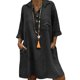 thumbnail image 4 of Women Cotton Linen 3/4 Sleeve Shirt Dress Plain Loose Swing Dress Plus Size, 4 of 8