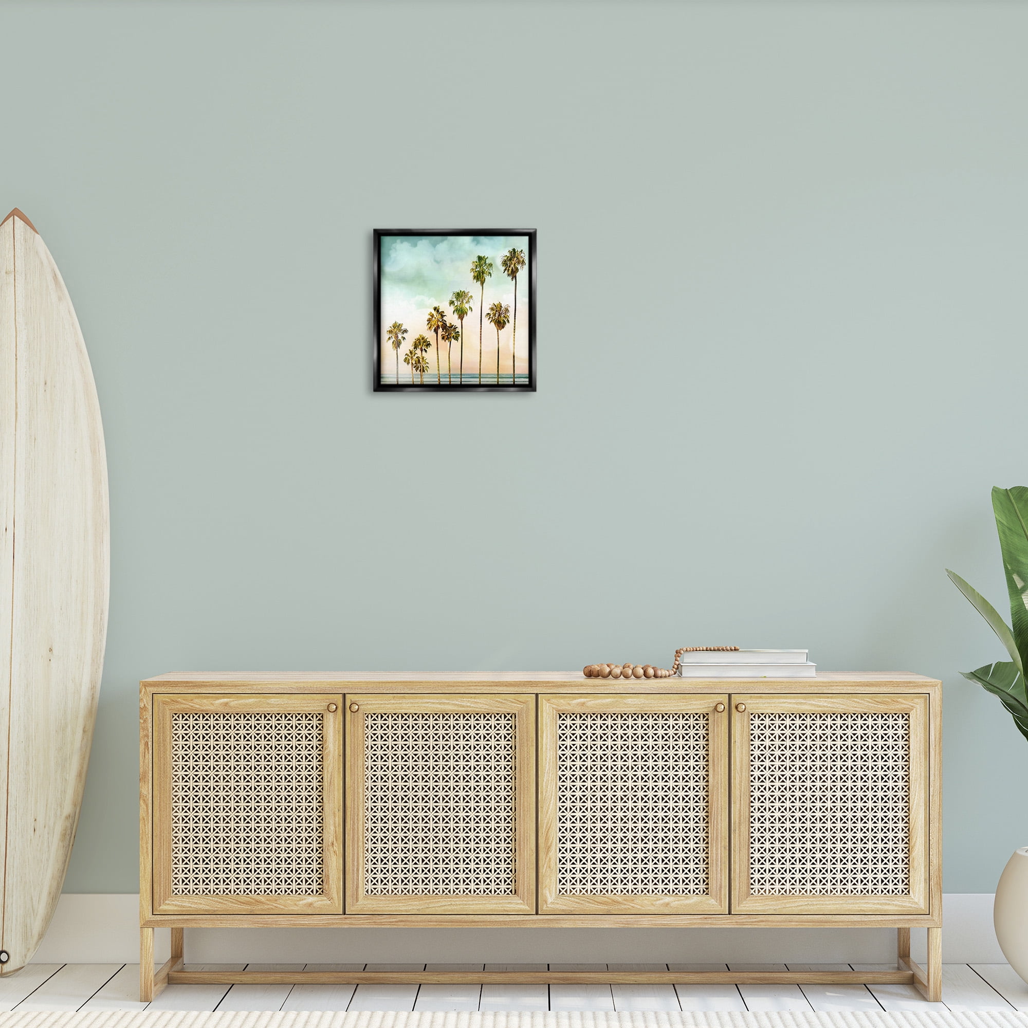 Stupell Industries Tropical Beach Palm Trees Nature Photography Black Floater Framed Canvas Art Print Wall Art, 18 x 18