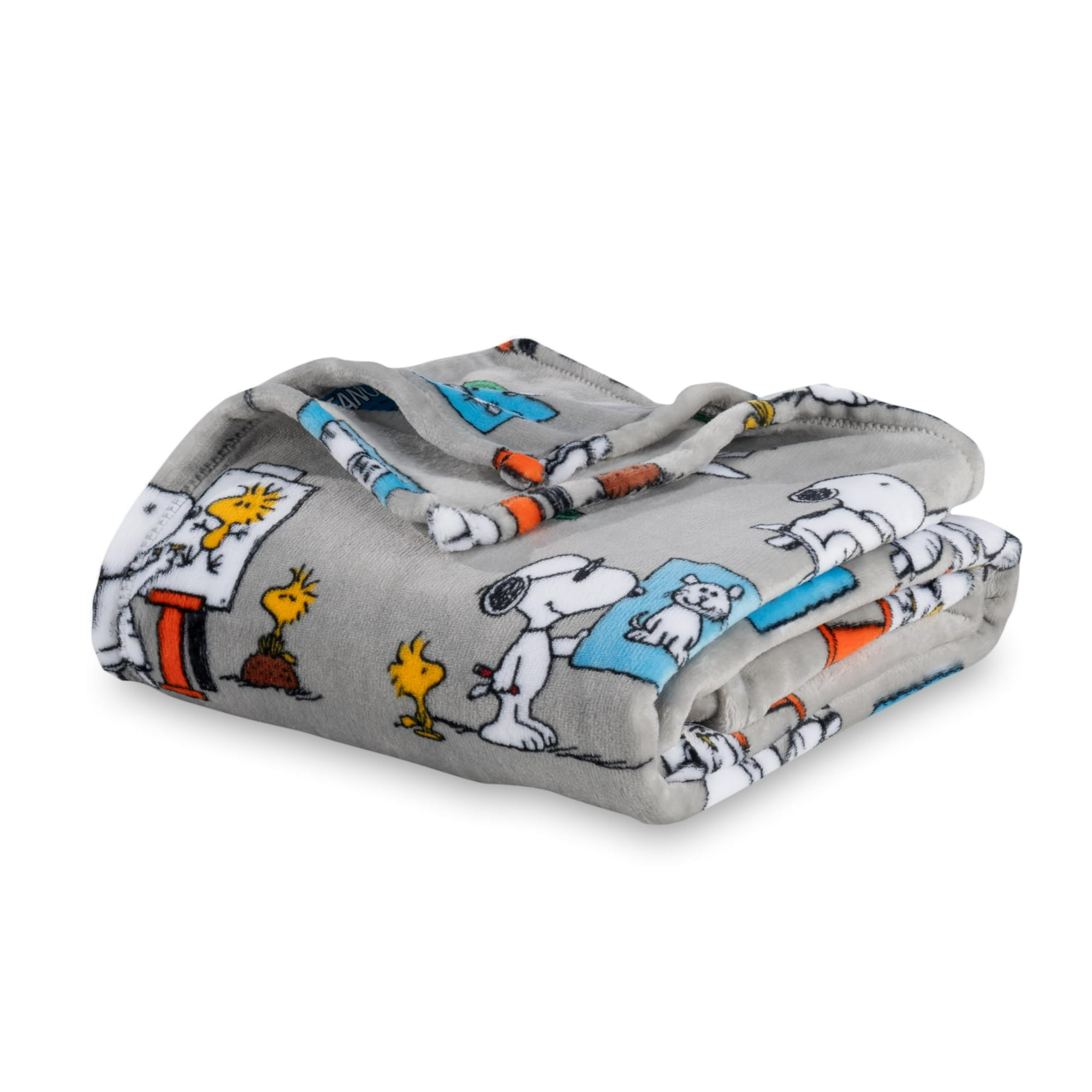 Berkshire Blanket Peanuts VelvetLoft Cute Character Snoopy Plush Oversized Kids Throw Blanket Peanuts Snoopy s Art Class Grey 50in x 60in Walmart