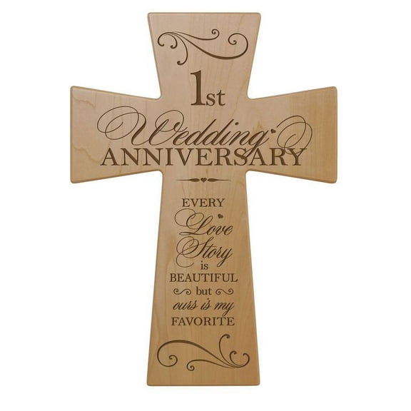 LifeSong Milestones 1st Wedding Anniversary Maple Wood Wall Cross Gift for Couple