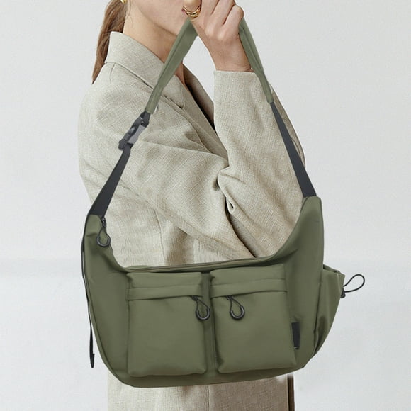 Bolso bandolera para mujer, estilo coreano, de lona de gran capacidad con cierre de cremallera, espacioso y organizado para portátil, libros y artículos esenciales diarios, perfecto para el