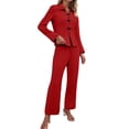 thumbnail image 2 of Pajamas for Women Set Ribbed Pajama Sets for Women Pullover V Neck Long Sleeve Sleepwear Matching Comfy Long Pants Outfits, 2 of 4