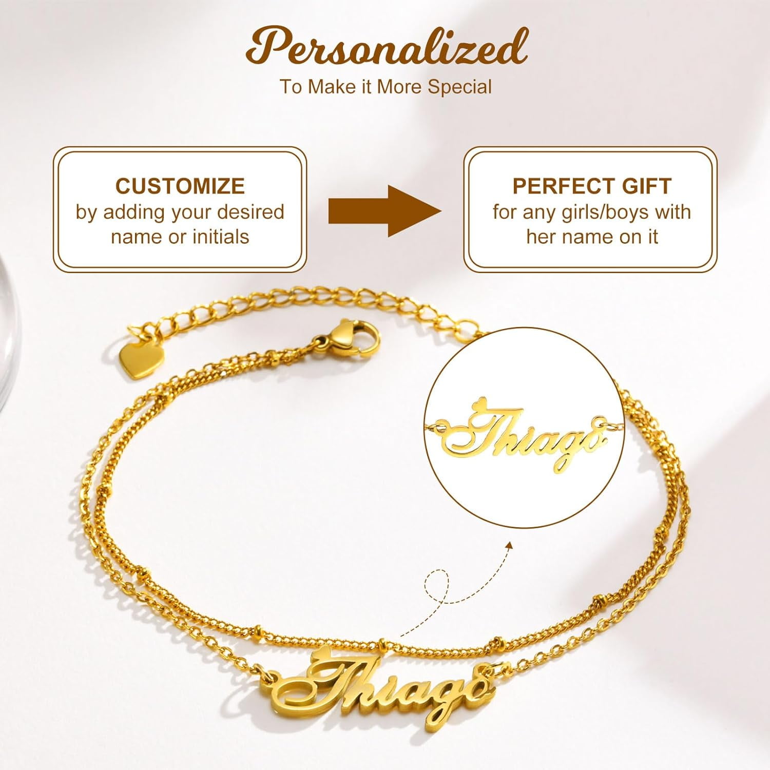 Custom Name Anklets For Women - 18K Gold Plated Summer Waterproof Anklet With Name Dainty Personalized Anklets Beach Jewelry Gift For Daughter Girlfriend Wife[o5708]
