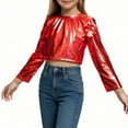 thumbnail image 3 of Posijego Girls Cropped Tops Metallic Glitter Dance Party Blouses Little Girls Long Sleeve Shirts Sizes 3-16 Years, 3 of 6