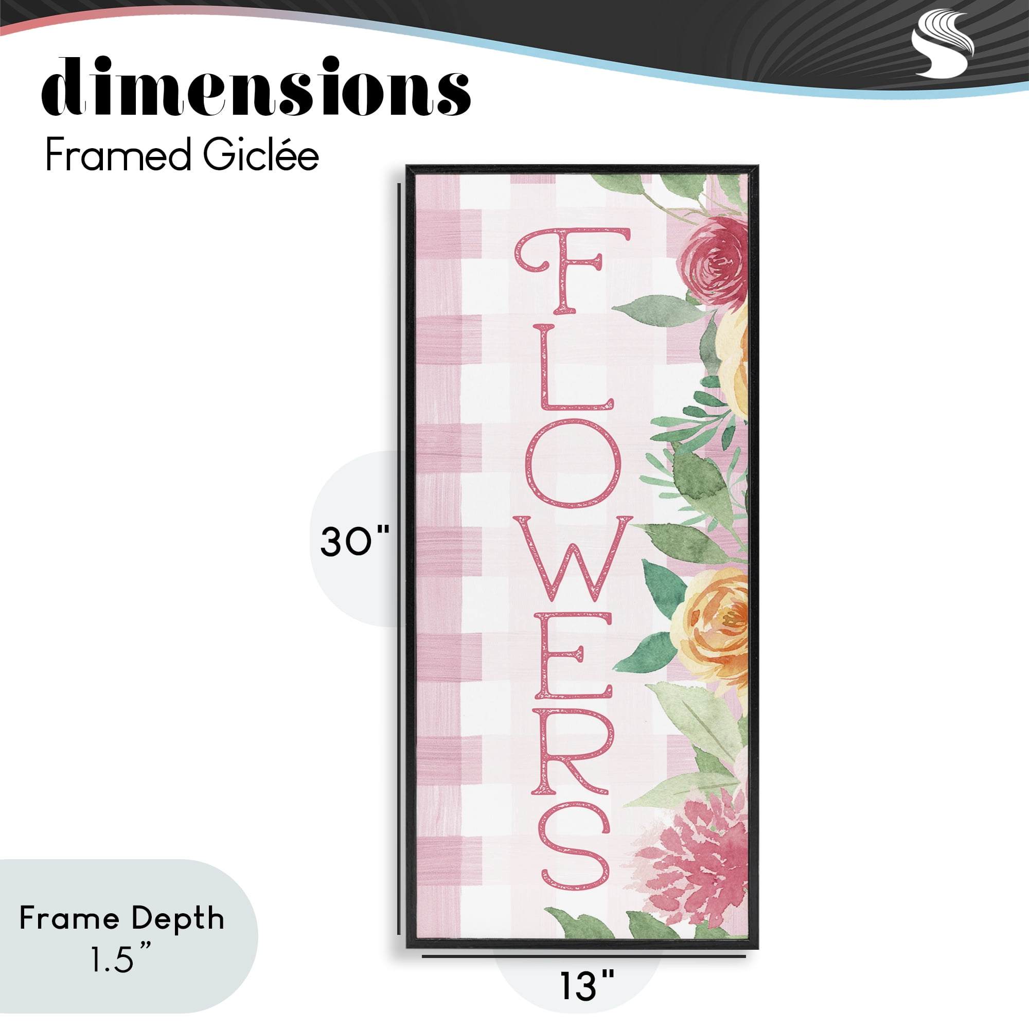 Stupell Industries Pink Gingham & Flowers Black Framed Giclee Art, design by Lux + Me Designs