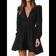 thumbnail image 1 of Vestido Mini de Larga con Escote en V Profundo para Mujer, Corte A, Cintura Alta, Informal, Fluido, Ideal para Invitadas A Cócteles y Bodas Negro XL, 1 of 10