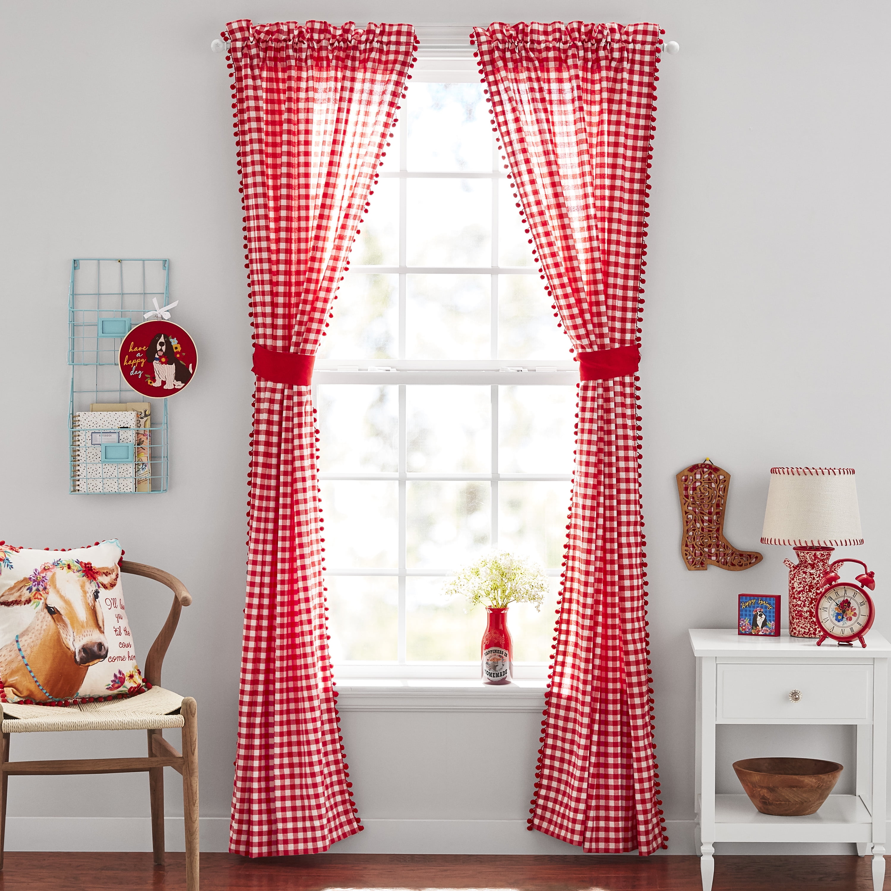 The Pioneer Woman Gingham Light Filtering Curtain Pair Red