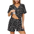 thumbnail image 2 of BaoFuBaoMei Womens Pajama Sets Plus Size 2 Piece Short Sleeve Button up Sleepwear Collared Tops and Drawstring Shorts Pjs Print Lounge Set with Pockets, 2 of 5
