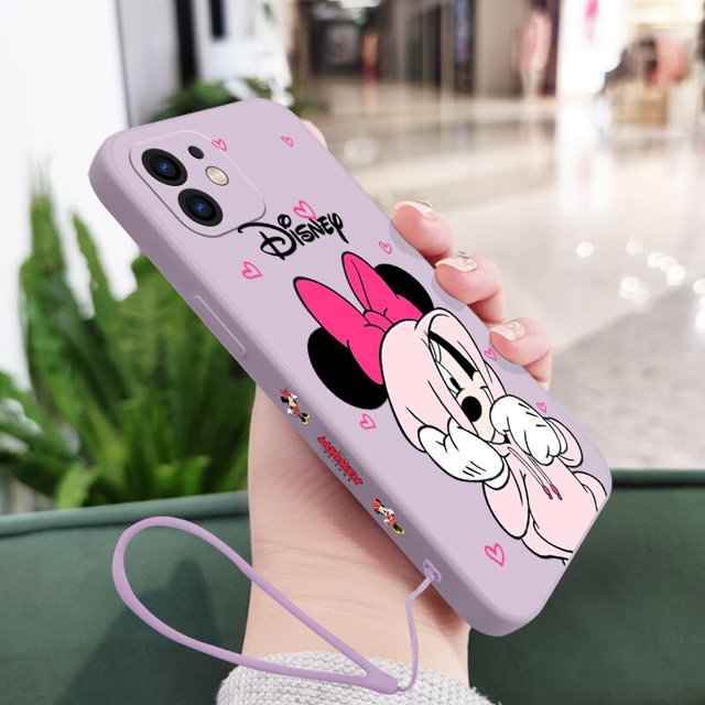 Funda de teléfono de Mickey y Minnie para iPhone, carcasa suave de silicona con cordón para modelos 14, 13, 12, 11 Pro Max, Mini, X, XR, XS MAX, SE 2020, 8, 7 Plus Fivean unisex