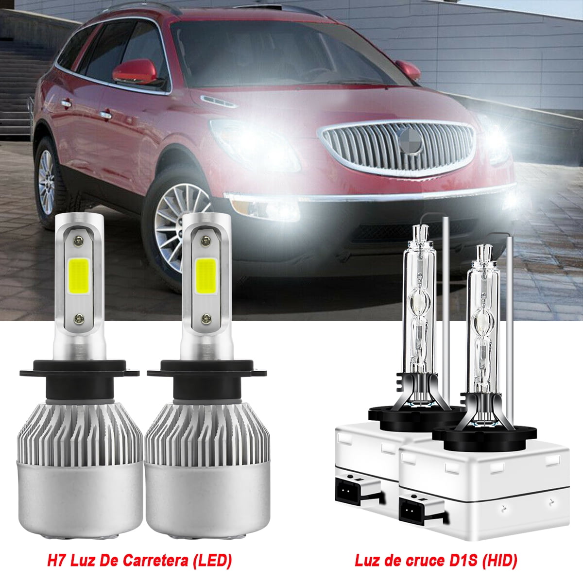 For 2010 2011 2012 Buick Enclave H7 LED High Beam and D1S Xenon HID Low