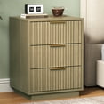 thumbnail image 3 of Heynemo Low 3-Drawer Dresser, Modern Storage Cabinet with Wavy Drawers for Bedroom, Hallway, or Living Room, Natural, 3 of 10