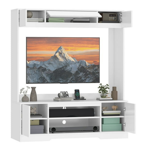 Craftian Wall Unit TV Stand with Storage for TVs up to 65", Large Modern Entertainment Center, White