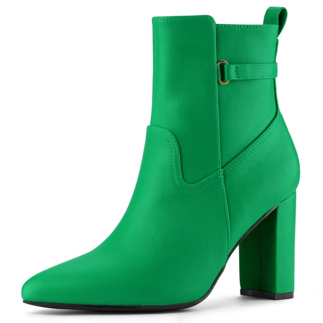 Unique Bargains Bottines à Talons Hauts à Bout Pointu avec Sangle Décorative pour Femmes Vert 5.5