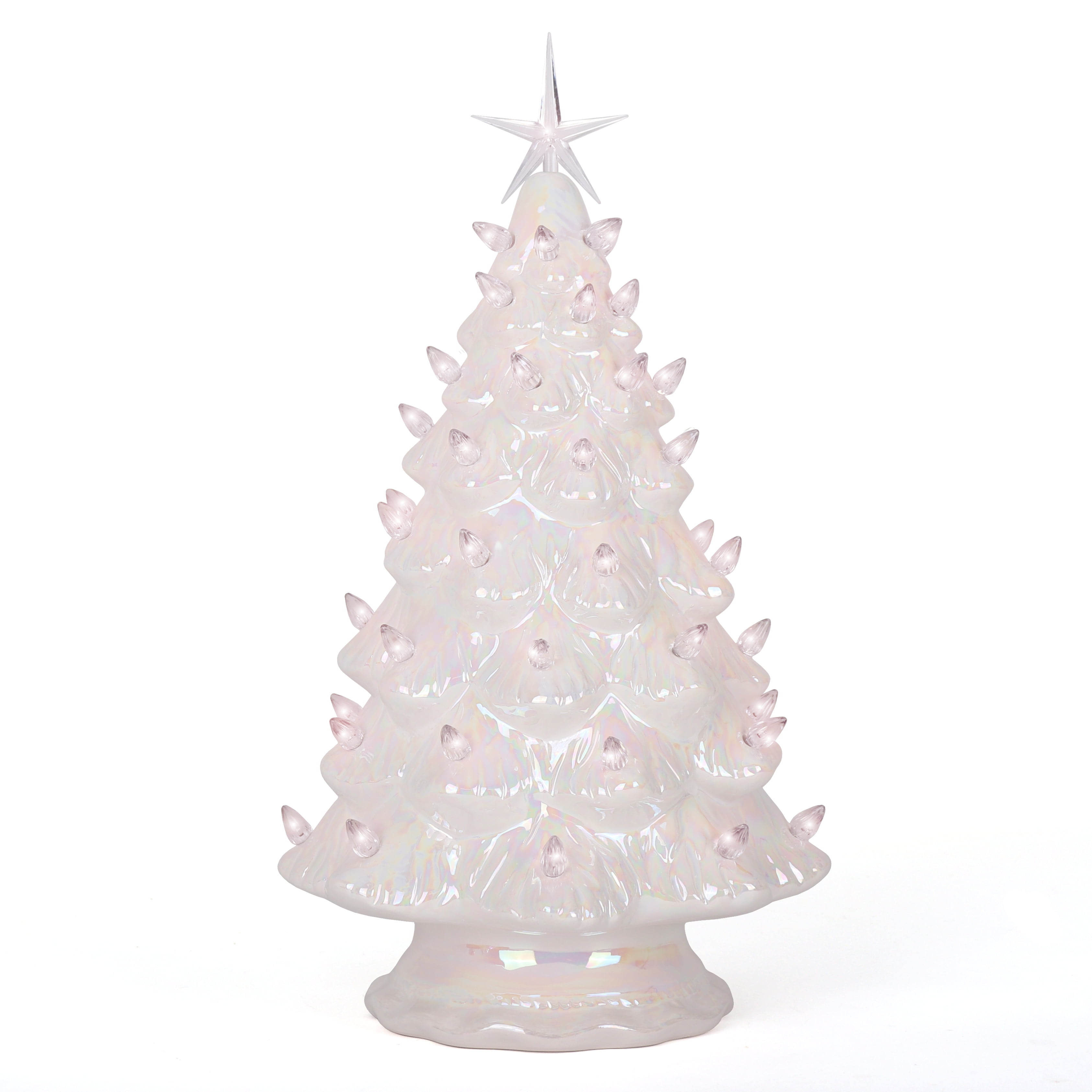 Lighted Ceramic Table Top Christmas Tree (15.5" Large, Pearl White