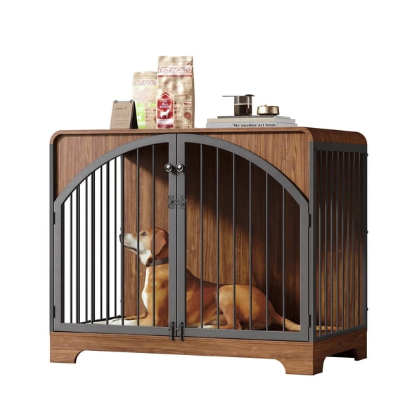 40" Wooden Dog Crate Furniture, Indoor Dog Kennel Dogs Cage for Large/Medium Dogs, Walnut