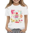 thumbnail image 2 of Girls Floral Book Apple Pencil Doodle Graphic T Shirt Crew Neck Soft Cotton Kids Short Sleeve Tee for First Day Of School Photos and Classroom Daily Outfits White 110, 2 of 6