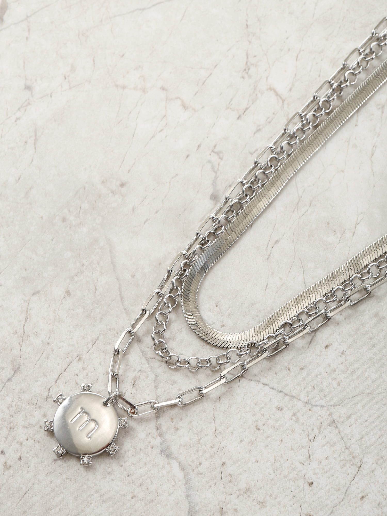 Time and Tru Silvertone Necklace, 3 Piece, Initial M