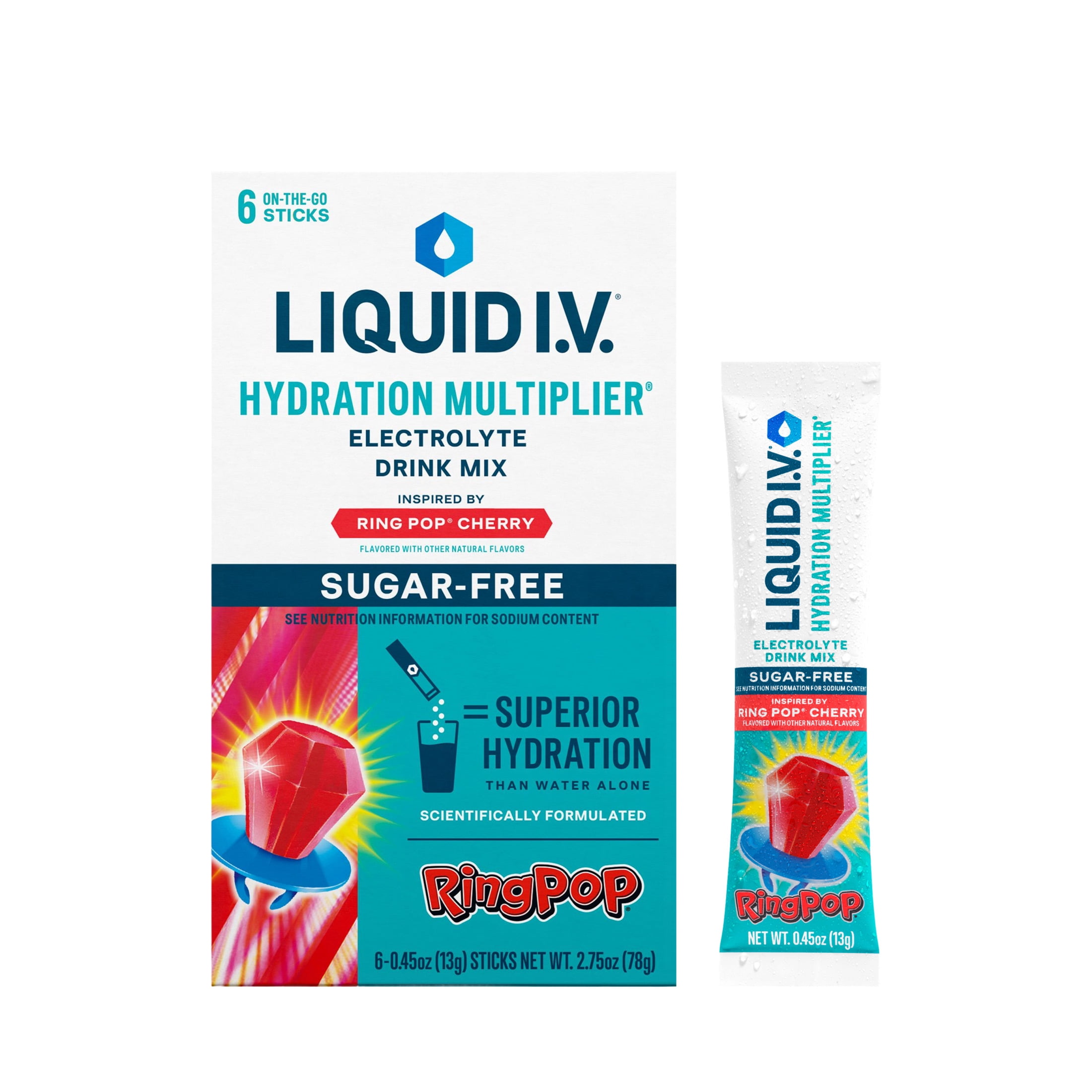 Liquid I.V.® Ring Pop Cherry Hydration Multiplier® Sugar-Free Electrolyte Powder Drink Mix, 6 Count Packets