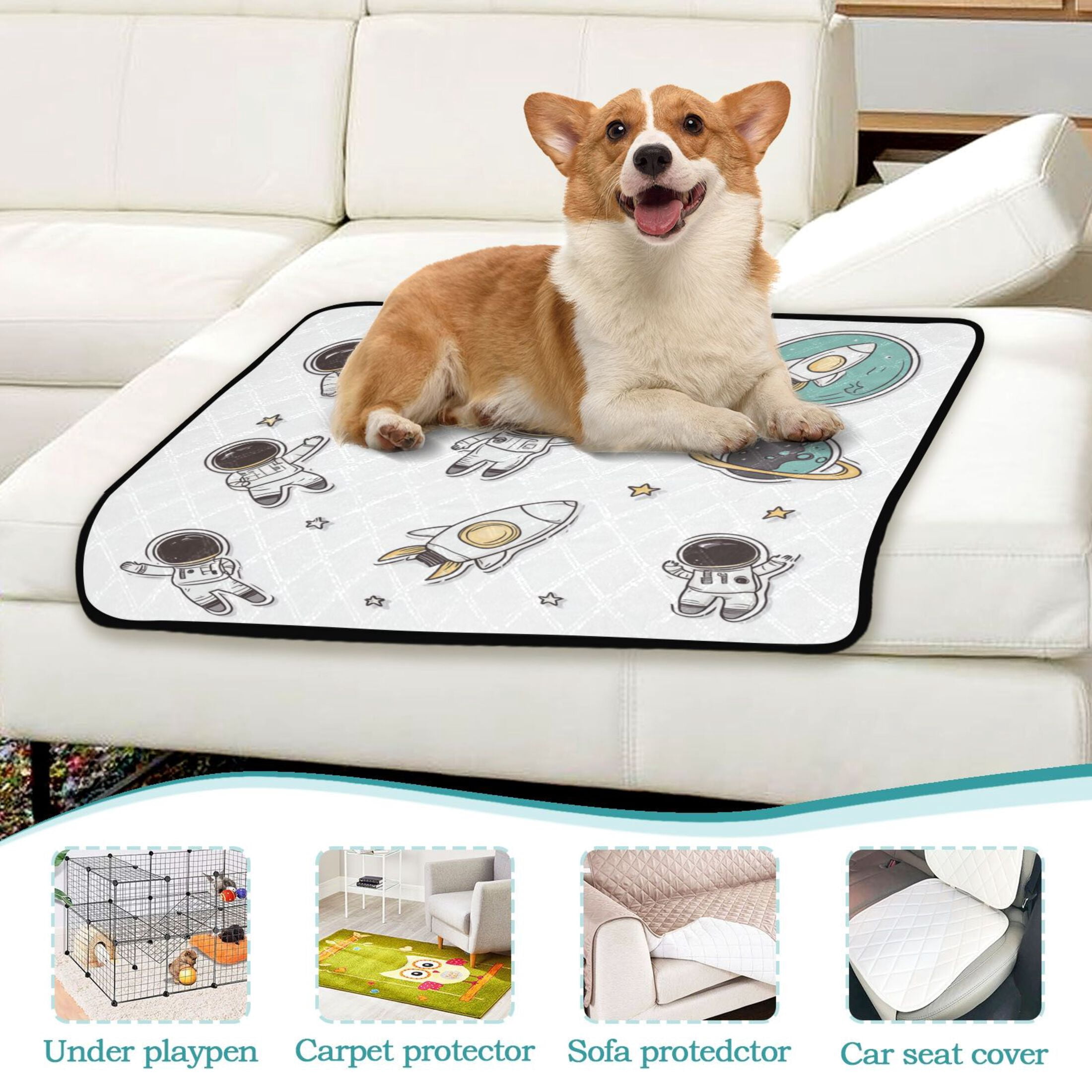 Washable Pet Pee Pads with Super Absorbent Reusable Training Pads for Dogs & Cats Astronauts in Space