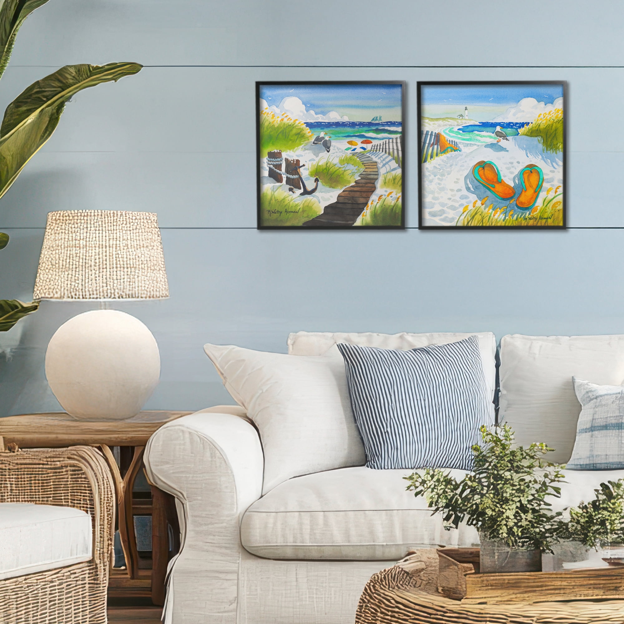 Stupell Industries Boardwalk Through Beach Scenery 2 Piece Black Framed Giclee Art Set, design by Robin Altman