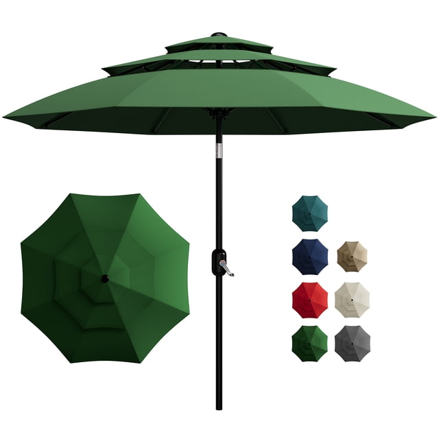 Garvee 10ft 3-Tier Vented Patio Umbrella, 8 Sturdy Ribs, Crank Lift, Push Button Tilt, Dark Green