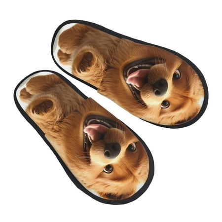 JUNZAN Happy Fluffy Running Dog Slippers for Women House Shoes Non Slip Indoor/Outdoor Pineapple And Cactus Designs-Medium