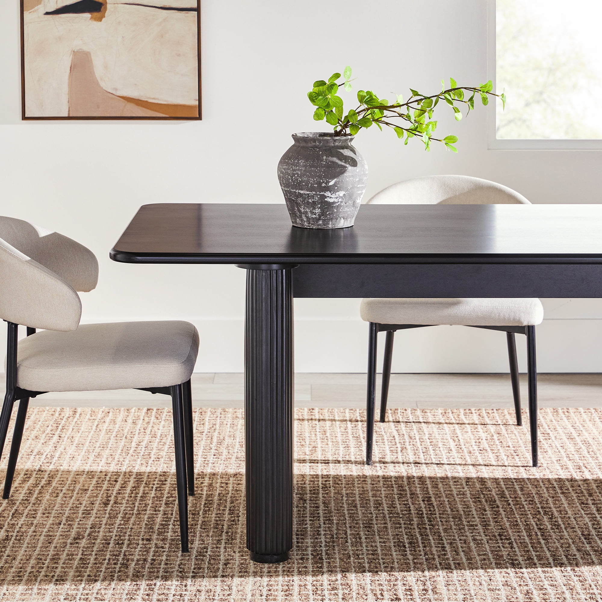 Walker Edison 68" Modern Birch Dining Table with Reeded Base, Black