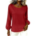 thumbnail image 4 of Tqcoqu Long Sleeve Shirts for Women 2026 Fashion Fall Ruffle Bubble Sleeve Casual Loose Blouses,Red Women's S-XXL, 4 of 5