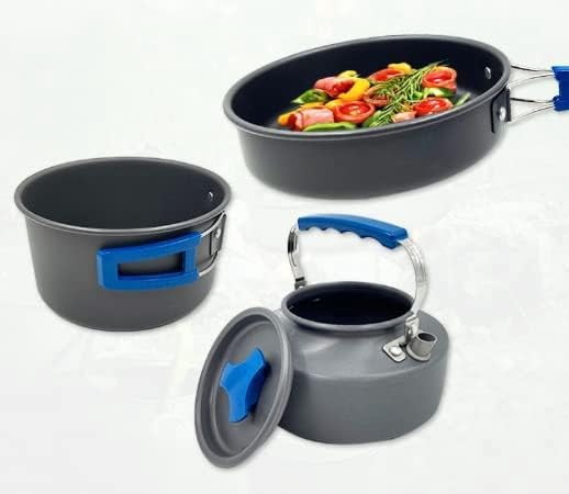 Camping Cookware Set Kit, Backpacking Gear Cooking Equipment, Portable Non Stick Pot Pan Cook for Outdoors Hiking