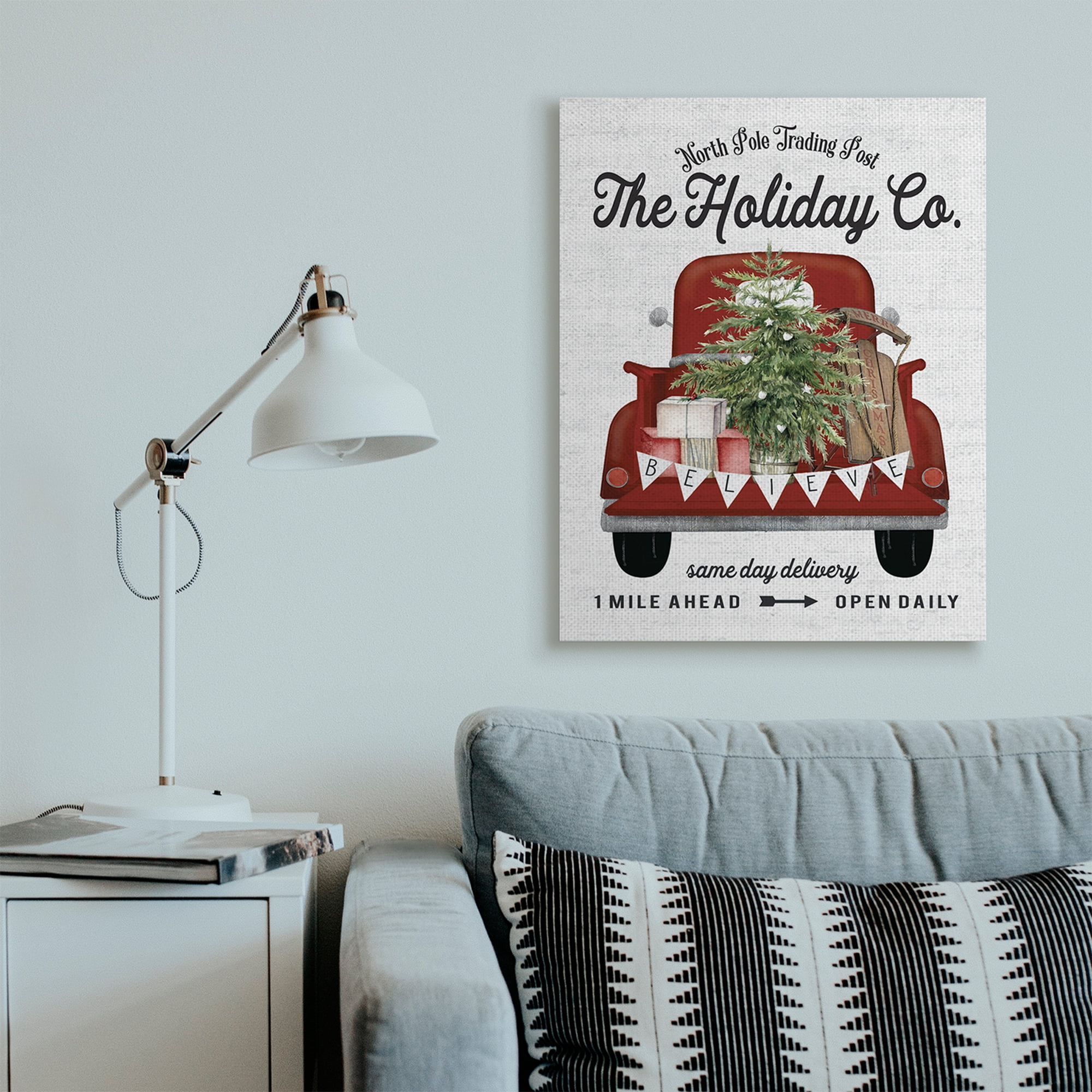 Stupell Industries Red Holiday Truck Winter Green Fir Tree Holiday Painting Gallery Wrapped Canvas Art Print Wall Art, 30 x 40