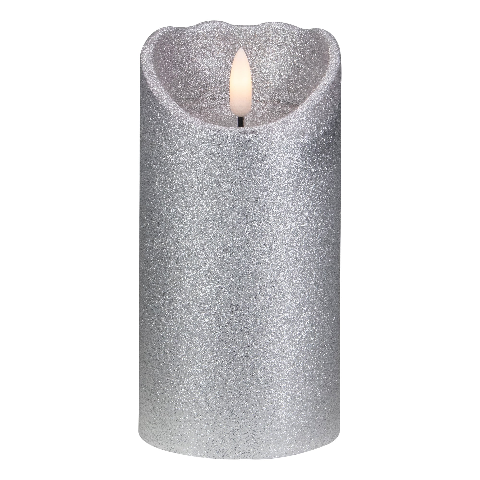 6" Silver Glitter Flameless Battery Operated Christmas Decor Candle