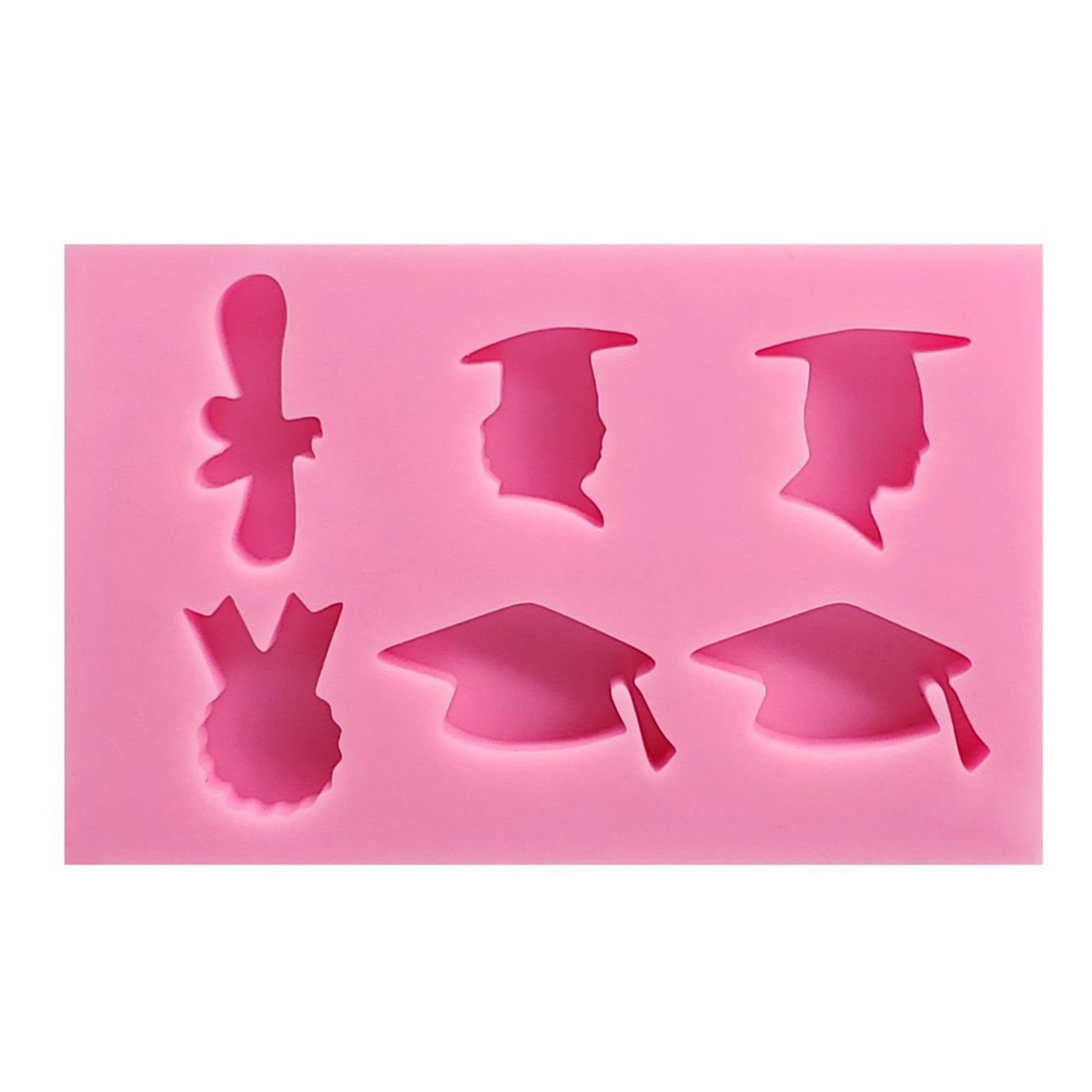 Bachelor Mold Tray Graduation Ceremony Party Gift Decor Graduation Season Silicone Mold with Hat Certification Diploma and Paper Shape for Chocolate Cake Topper Decoration Pink pink 