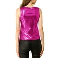 thumbnail image 4 of INSPIRE CHIC Women's Metallic Tank Top Halloween Club Party Shiny Sparkly Holographic Cami Top S Rose Red, 4 of 9