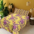 thumbnail image 2 of Ambesonne Emoji Art Fitted & Top Sheet Set with Shams, Funky Text Smiling Faces, Mustard Fuchsia and Red, 2 of 5