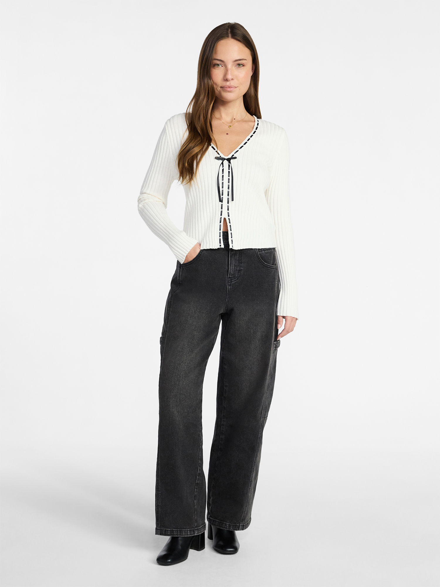 Madden NYC Women's Tie Front Top with Long Sleeves, Sizes XXS-XXL