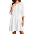 thumbnail image 6 of SETOOFF Women Round Neck 3/4 Sleeve Embroidered Shift Dress Loose A Line Short Dress with Side Pockets Casual Summer Beach Travel Weekend Shopping Outdoor Vacation Daily Outfits, 6 of 6