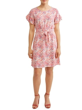 Women's Woven Printed Ruffle Sleeve Dress