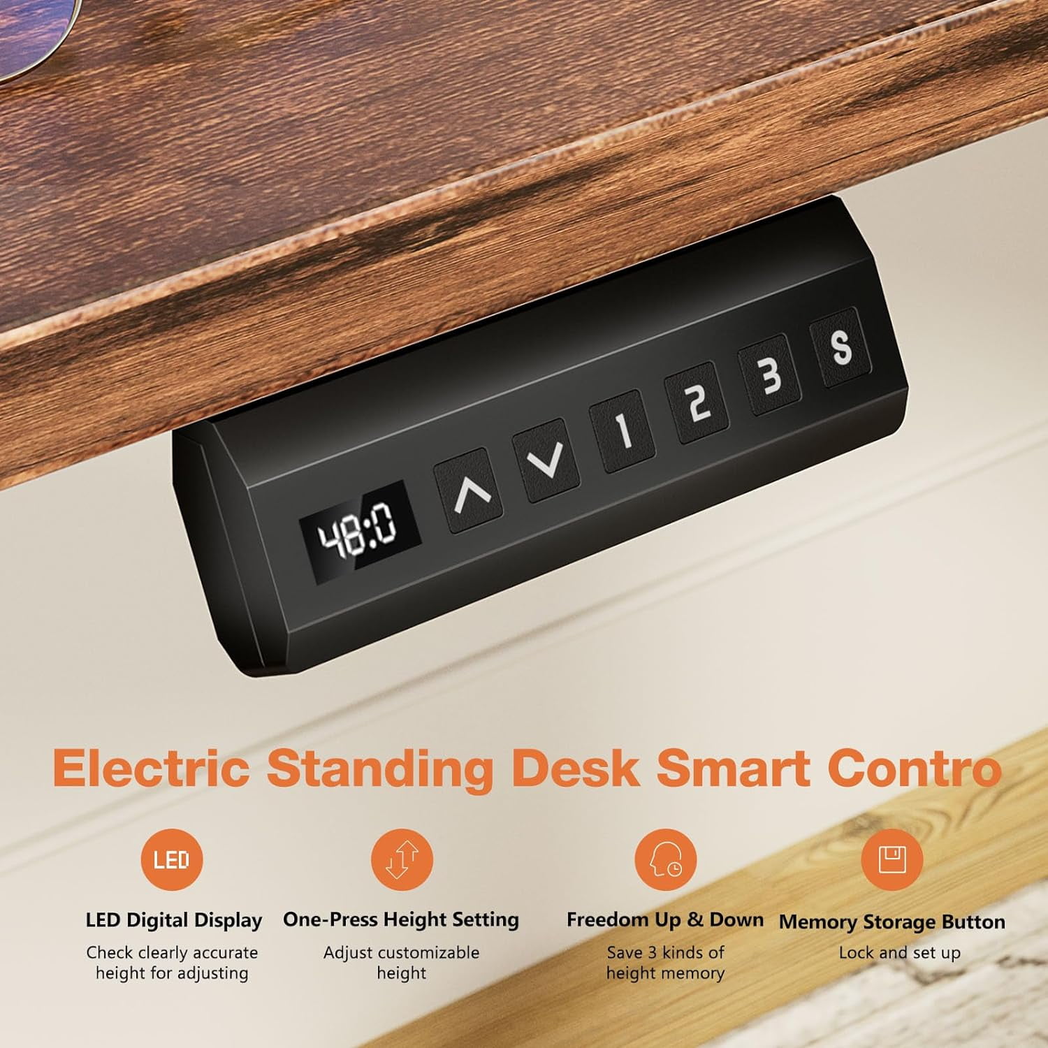 Electric Stand up Desk, 48'' Wide Desktop with Adjustable Height, Standing Computer Desk for Home Ofiice, Brown