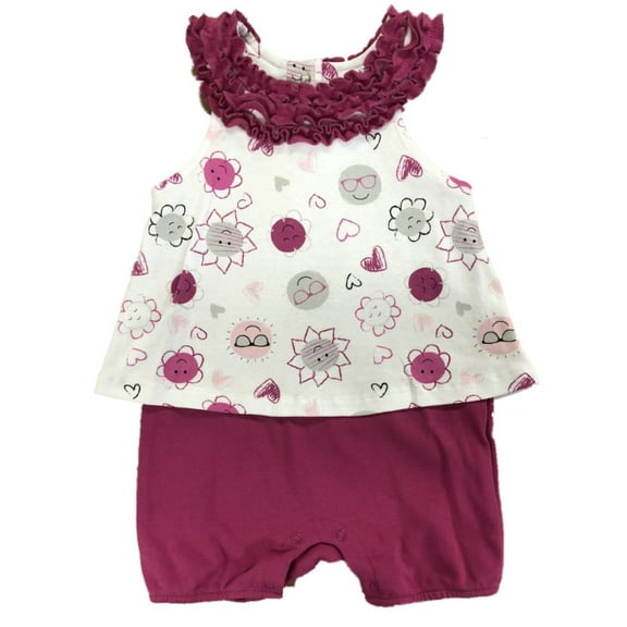 Infant Girls Pink Sunshine Romper Baby Sunsuit Heart & Sun Bodysuit Outfit 9m