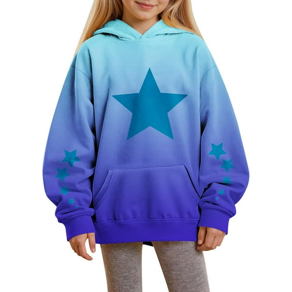 Hoodie for Teen Girls Gradient Color Star Graphic Printed Hooded Sweatshirt Oversized Long Sleeve Casual Pullover Cute Comfy Outwear Sport Trendy Y2K Jackets 4-14 Years Tween