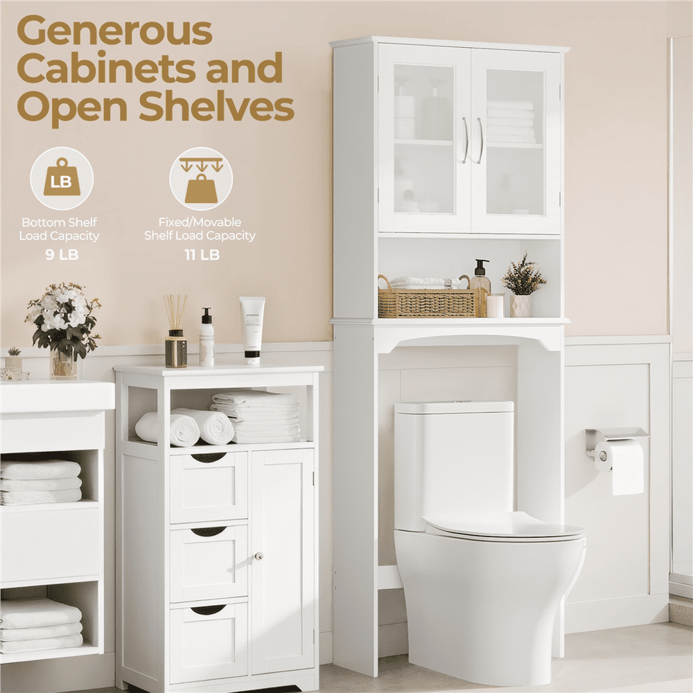 Alden Design Modern Free-Standing over-the-Toilet Storage Cabinet, White