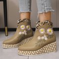 thumbnail image 2 of NECHOLOGY Botas Mujer Zapatos Botines mujer Zapatos sólidos con punta redonda para mujer, cuña corta, tacón inclinado, talla grande, botas con cremallera occidental vintage, botines (Khaki, 7), 2 of 7