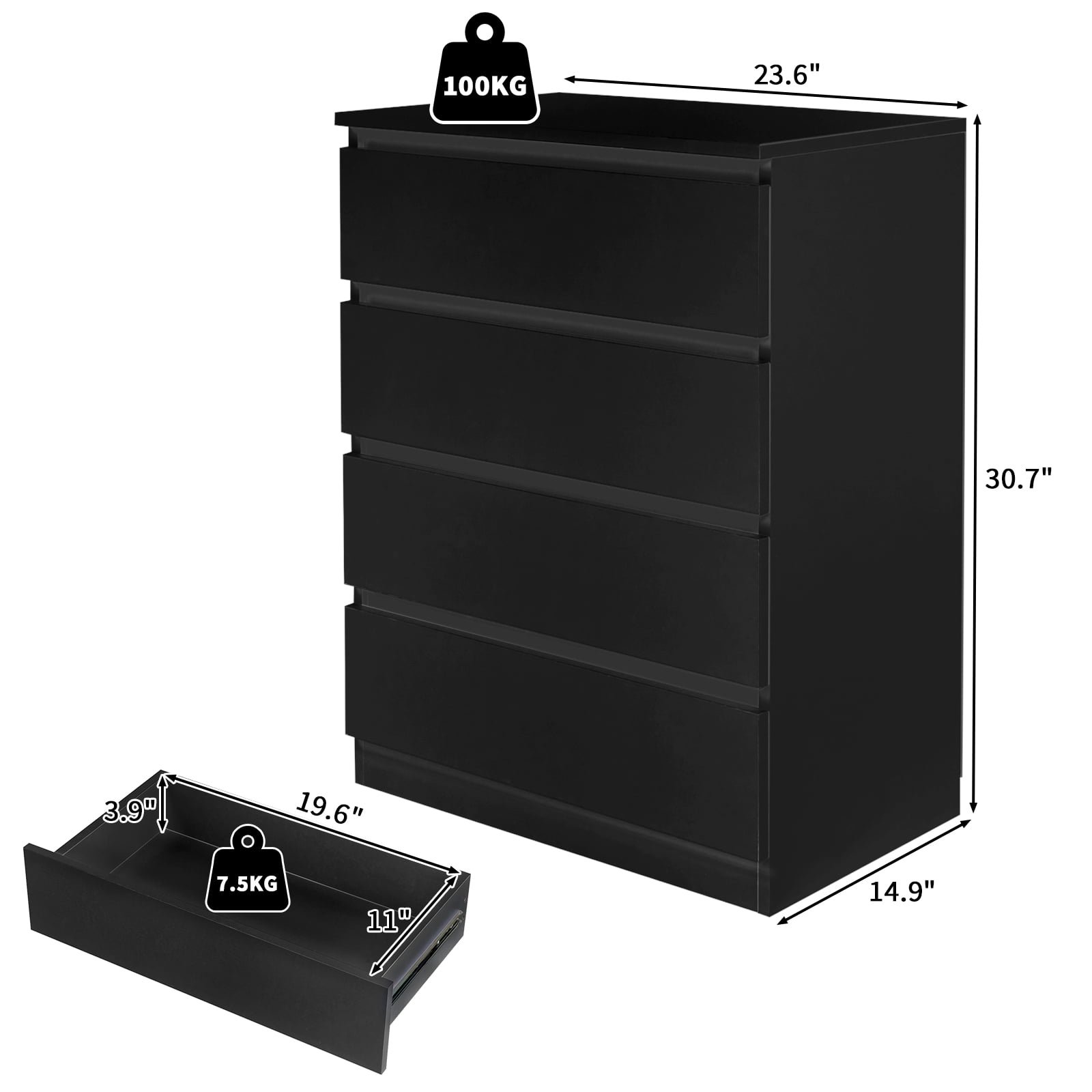 Zimtown Dresser for Bedroom with 4 Drawers, Chest of Drawers, Tall Dresser Drawers, Hallway, Living Room, Closet, Black