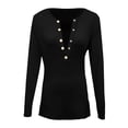thumbnail image 4 of Holzkary Womens Long Sleeve Shirts Fall Clothes Henley Tops Business Casual Ribbed Blouses Fashion Trendy Outfits 2025 Casual Solid Color Open Collar Long Sleeved Button Top Women's T Shirt A L, 4 of 4