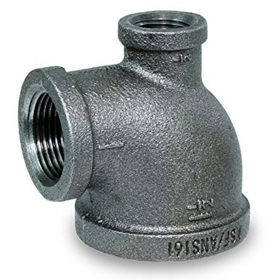 Everflow Supplies BMRT0343 3/4" x 3/8" x 3/4" Black Malleable Reducing Tee with Female Threaded Fitting
