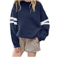 thumbnail image 2 of ZyeKqe Girls Sweatshirts Kids Crewneck Striped Oversized Drop Shoulder Long Sleeve Color Block Pullover Tops, 2 of 7